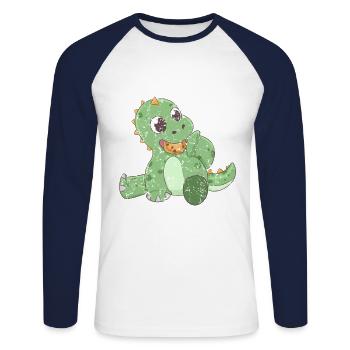 Dino Fantasy Retro Vintage Style - T-shirt baseball manches longues Homme - blanc/marine - Devant - Nik (191cm)