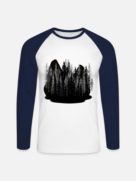 Dark Fantasy, Nature, Spooky, Wilderness, Forest, Carpathians - Unisex Long Sleeve Baseball T-Shirt - white/navy