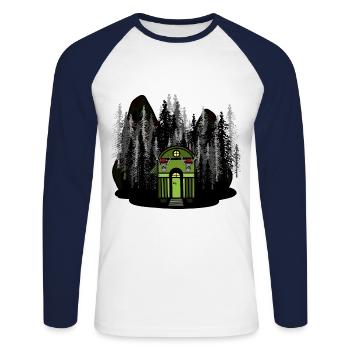 Cabane de chasseur Forêt Nature Amoureux Nature Nature Sombre - T-shirt baseball manches longues Homme - blanc/marine - Devant - Nik (191cm)