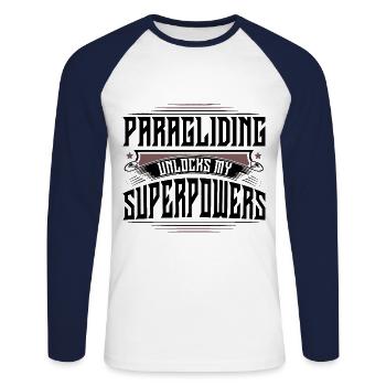 Paragliding Unlocks My Superpowers Paraglider Para - Unisex Baseballshirt langarm - Weiß/Navy - Vorne - Nik (191cm)