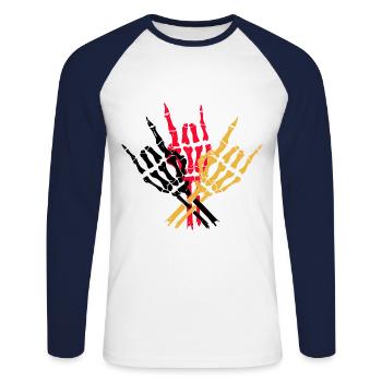 Squelette Main Allemagne Allemand Symbole Métal - T-shirt baseball manches longues Homme - blanc/marine - Devant - Nik (191cm)