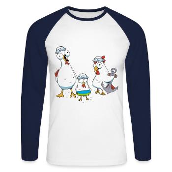 Hühner Matrosen Anker Schwimmring Ahoi Seemann - Unisex Baseballshirt langarm - Weiß/Navy - Vorne - Nik (191cm)