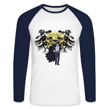 Horror Halloween Demon Swordsman Fantasy - Unisex Long Sleeve Baseball T-Shirt - white/navy - Front - Nik (191cm)