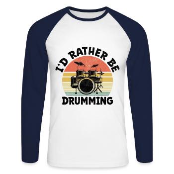 Ich wäre lieber Schlagzeuger Schlagzeuger - Unisex Baseballshirt langarm - Weiß/Navy - Vorne - Nik (191cm)