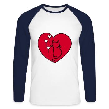 Heart Birthday Gift Cat Kids Baby Xmas - Unisex Long Sleeve Baseball T-Shirt - white/navy - Front - Nik (191cm)