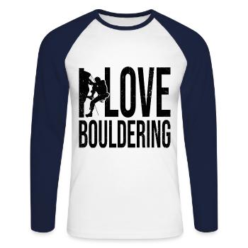 I Love Bouldering Rock Boulder Rock Climber Climbi - Unisex Baseballshirt langarm - Weiß/Navy - Vorne - Nik (191cm)