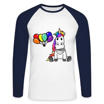 LGBT Einhorn Gay Pride Regenbogen Luftballons - Unisex Baseballshirt langarm - Weiß/Navy - Vorne - Nik (191cm)