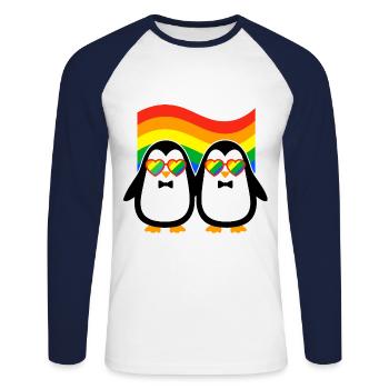 Liebe ist Liebe – Pinguine und LGBTQ+ Flagge - Unisex Baseballshirt langarm - Weiß/Navy - Vorne - Nik (191cm)