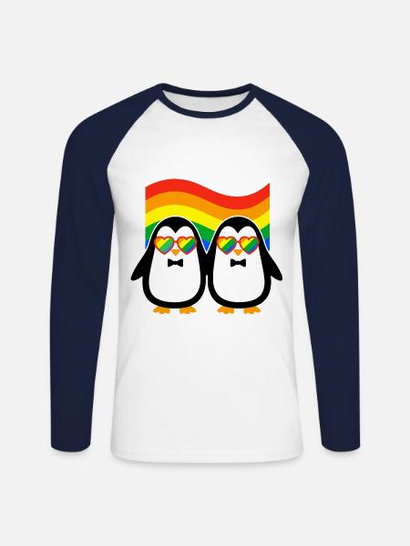 Liebe ist Liebe – Pinguine und LGBTQ+ Flagge - Unisex Baseballshirt langarm - Weiß/Navy
