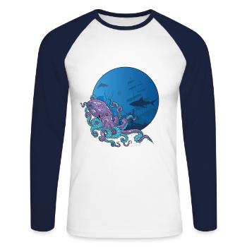 Octopus - Unisex Baseballshirt langarm - Weiß/Navy - Vorne - Nik (191cm)