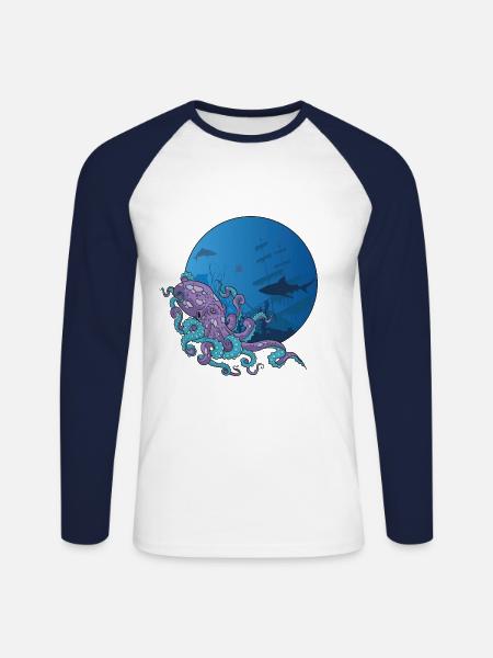 Octopus - Unisex Long Sleeve Baseball T-Shirt - white/navy