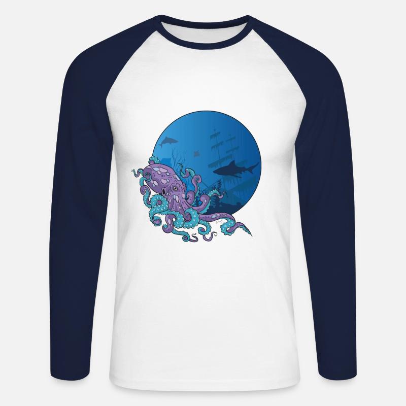 Octopus - Unisex Baseballshirt langarm - Weiß/Navy