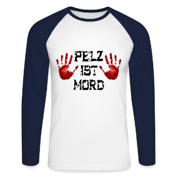 Pelz ist Mord - Unisex Baseballshirt langarm - Weiß/Navy - Vorne - Nik (191cm)