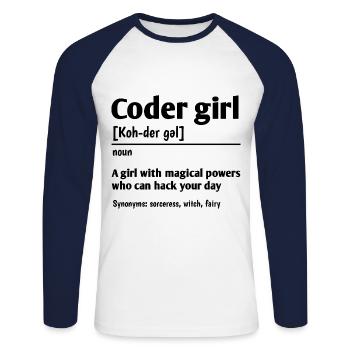 Coder Girl Definition Noun Software Developer Prog - Unisex Baseballshirt langarm - Weiß/Navy - Vorne - Nik (191cm)