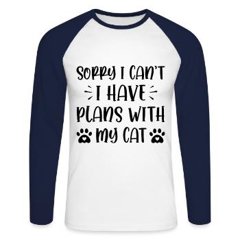 Sorry I Cant I Have Plans With My Cats Cat Owner T - Unisex Baseballshirt langarm - Weiß/Navy - Vorne - Nik (191cm)