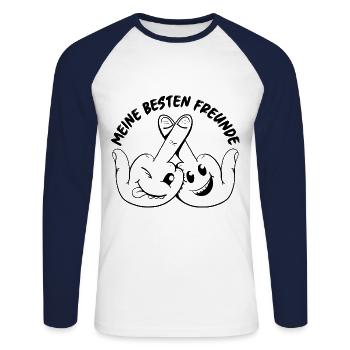 Cartoon Mittelfinger Beste Freunde Spruch Lustig - Unisex Baseballshirt langarm - Weiß/Navy - Vorne - Nik (191cm)