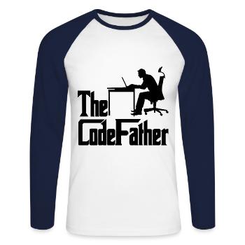 The Codefather Programmer Coder Developer Software - Unisex Baseballshirt langarm - Weiß/Navy - Vorne - Nik (191cm)