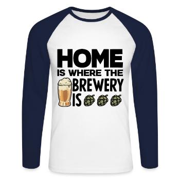 Home Is Where The Brewery Is Homebrewing Craftbeer - Unisex Baseballshirt langarm - Weiß/Navy - Vorne - Nik (191cm)