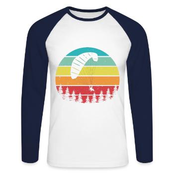 Retro Graphic Paragliding Paraglider Parachute Sky - Unisex Baseballshirt langarm - Weiß/Navy - Vorne - Nik (191cm)