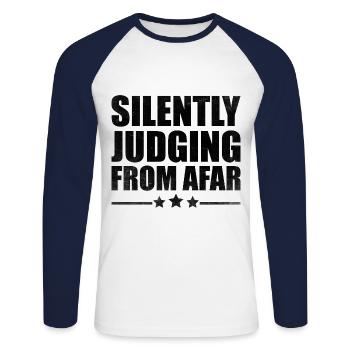 Silently Judging From Afar Sayings For Introverts - Unisex Long Sleeve Baseball T-Shirt - white/navy - Front - Nik (191cm)