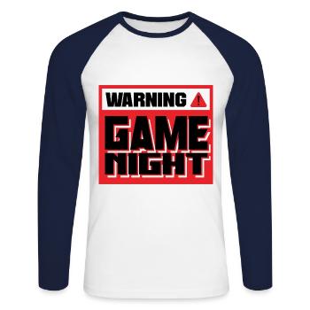Warning Game Night Video Game Player Gamer Gaming - Unisex Baseballshirt langarm - Weiß/Navy - Vorne - Nik (191cm)
