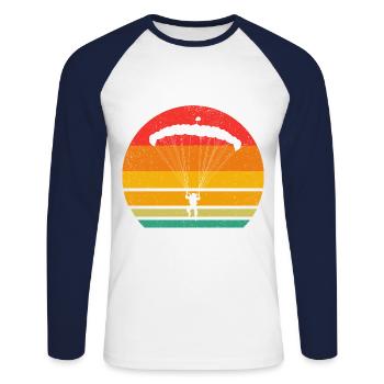 Retro Graphic Paragliding Paraglider Parachute Sky - Unisex Baseballshirt langarm - Weiß/Navy - Vorne - Nik (191cm)