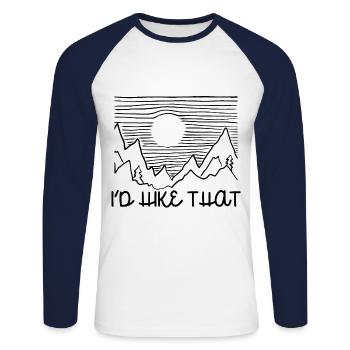 I'd Hike That Graphic Trekking Outdoor Mountaineer - Unisex Baseballshirt langarm - Weiß/Navy - Vorne - Nik (191cm)