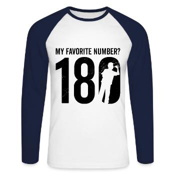 My Favorite Number? 180 Darting Dart Player Triple - Unisex Long Sleeve Baseball T-Shirt - white/navy - Front - Nik (191cm)