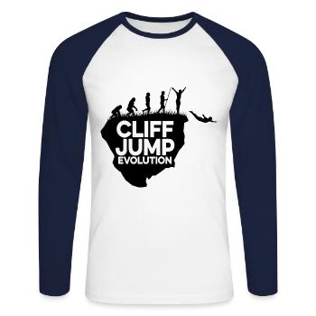 Cliff Jumping Evolution Graphic Cliff Jumper Tombs - Unisex Long Sleeve Baseball T-Shirt - white/navy - Front - Nik (191cm)