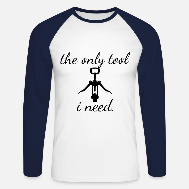 Wein Korkenzieher - the only tool i need. Geschenk - Unisex Baseballshirt langarm - Weiß/Navy