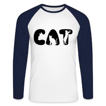 Police de chat chat disant - T-shirt baseball manches longues Homme - blanc/marine - Devant - Nik (191cm)
