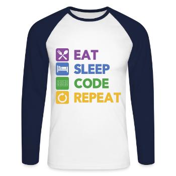 Eat Sleep Code Repeat Coder Programmer Software De - Unisex Baseballshirt langarm - Weiß/Navy - Vorne - Nik (191cm)