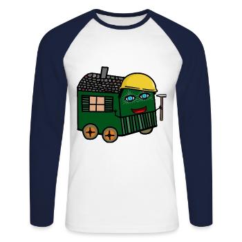 fröhlicher Bauwagen Baustelle bauen Hammer Tiefbau - Unisex Baseballshirt langarm - Weiß/Navy - Vorne - Nik (191cm)