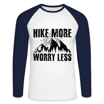 Hike More Worry Less Hiking Trekking Hiker Nature - Unisex Baseballshirt langarm - Weiß/Navy - Vorne - Nik (191cm)
