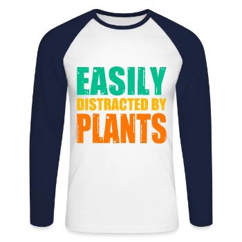 Easily Distracted By Plants Gardening Gardener Lan - Unisex Baseballshirt langarm - Weiß/Navy - Vorne - Nik (191cm)