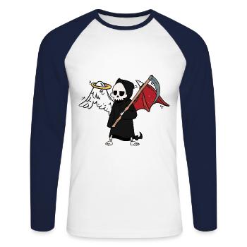 Horror Tod Sensenmann Halloween Dark Sense - Unisex Baseballshirt langarm - Weiß/Navy - Vorne - Nik (191cm)