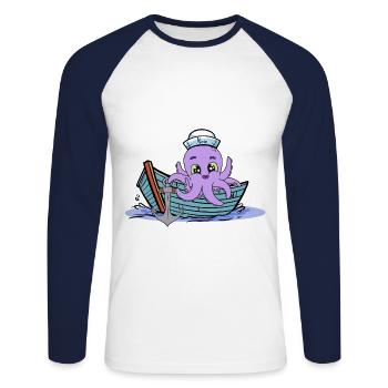 Krake Kraken Kinder Kind Boot Boote maritim - Unisex Baseballshirt langarm - Weiß/Navy - Vorne - Nik (191cm)