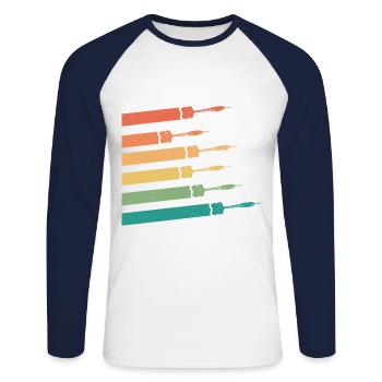 Retro Graphic Dart Player Darts Dartboard Bullseye - Unisex Long Sleeve Baseball T-Shirt - white/navy - Front - Nik (191cm)