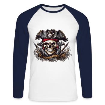 Pirate Flag Jolly Roger Skull Illustration - Unisex Long Sleeve Baseball T-Shirt - white/navy - Front - Nik (191cm)