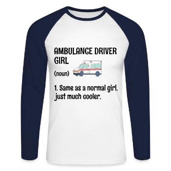 Ambulancier Chauffeur Fille Identique À Une Fille Normale EMS Pa - T-shirt baseball manches longues Homme - blanc/marine - Devant - Nik (191cm)