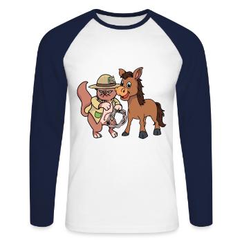 Wild West Cat Donkey Horse Rider Farmer Child - Unisex Long Sleeve Baseball T-Shirt - white/navy - Front - Nik (191cm)