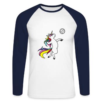 Volleyball Licorne Joueur de volleyball Volleyballer - T-shirt baseball manches longues Homme - blanc/marine - Devant - Nik (191cm)