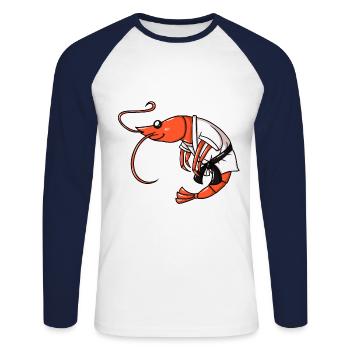 Shrimp Jitsu Arts martiaux mixtes - T-shirt baseball manches longues Homme - blanc/marine - Devant - Nik (191cm)