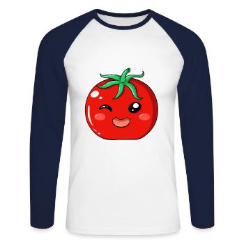 Légume Drôle Paradeiser Ketchup Tomate - T-shirt baseball manches longues Homme - blanc/marine - Devant - Nik (191cm)