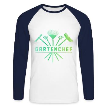 Gartenchef Gärtnerei Gärtner Garten Rasenmäher Gär - Unisex Baseballshirt langarm - Weiß/Navy - Vorne - Nik (191cm)
