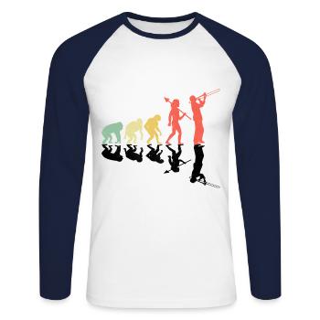 Posaunist Posaunist Evolution Marching Band - Unisex Baseballshirt langarm - Weiß/Navy - Vorne - Nik (191cm)