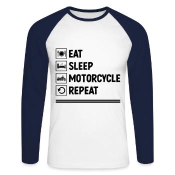 Essen Schlaf Motorrad Wiederholung Motorradfahren Biker Mot - Unisex Baseballshirt langarm - Weiß/Navy - Vorne - Nik (191cm)