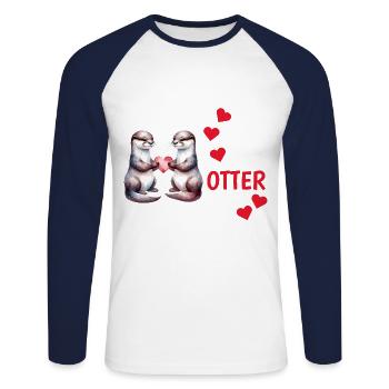 Otter Half Love Gift - Unisex Long Sleeve Baseball T-Shirt - white/navy - Front - Nik (191cm)