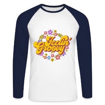 California Feelin Groovy Flower Power Retro - Unisex Baseballshirt langarm - Weiß/Navy - Vorne - Nik (191cm)