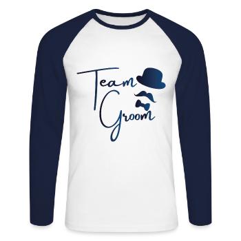 Team Groom - Junggesellenabschied - Unisex Baseballshirt langarm - Weiß/Navy - Vorne - Nik (191cm)